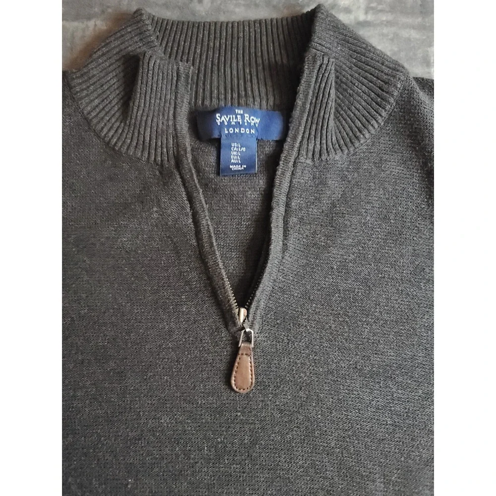 Savile Row Mens Jumper L Blk Sweater High Neck 1/4 Zip Pullover Knitted‎ Cotton